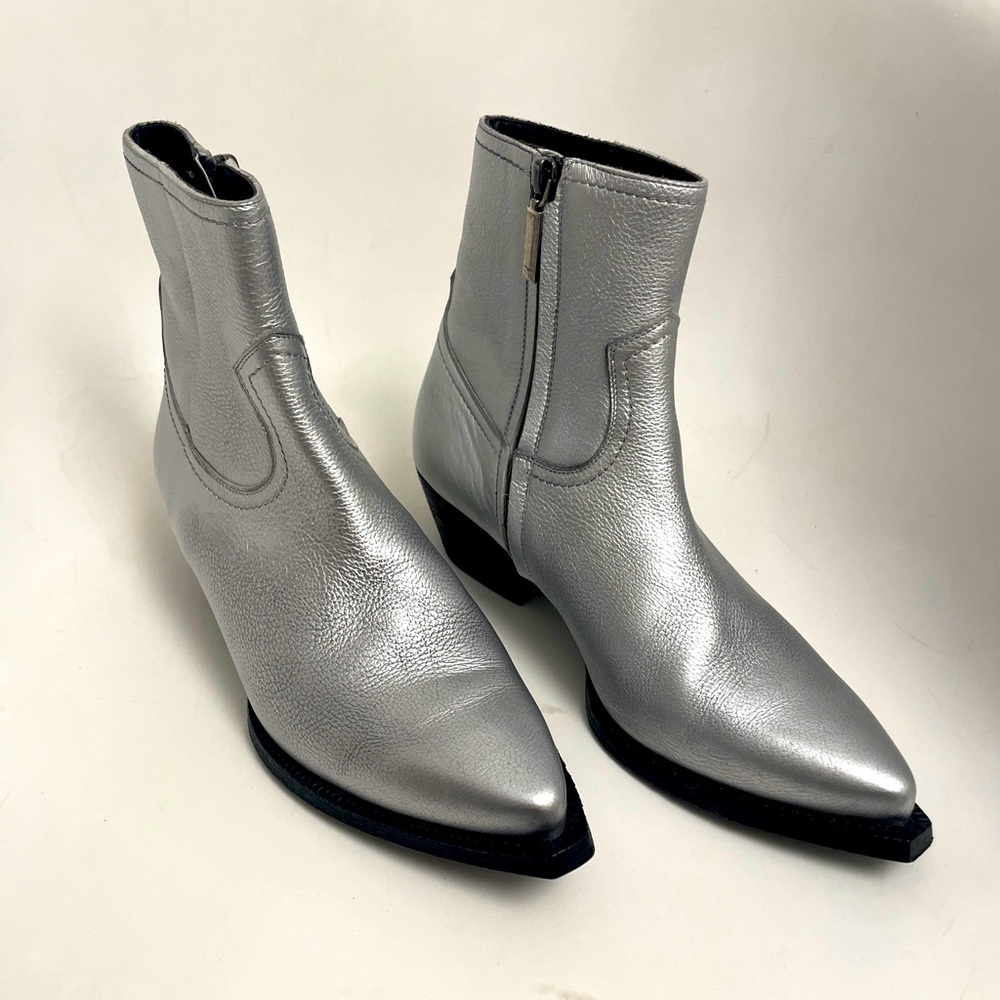 NIB $1095 Womens YSL Saint Laurent Lukas Jupiter Leather Silver Boots 39